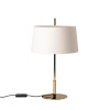 Santa & Cole Diana Menor Table Lamp, white linen shade, shiny gold structure