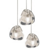 Terzani Mizu 3 Light Pendant, Glas klar mit Silberstaub, Baldachin Nickel gebürstet