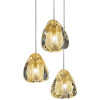 Terzani Mizu 3 Light Pendant, clear glass with gold leaf, white canopy
