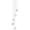 Terzani Mizu 5 Light Pendant, clear glass with silver dust, brushed nickel canopy
