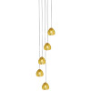 Terzani Mizu 5 Light Pendant, clear glass with gold leaf, white canopy