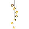 Terzani Mizu 7 Light Pendant, clear glass with gold leaf, white canopy