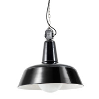 Bolichwerke Berlin Kugel suspension lamp, 450 mm, aluminium cable box with nickel-plated chain, black PVC cable