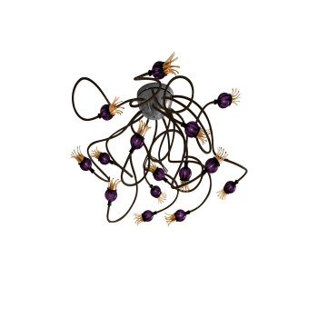 Serien Lighting Poppy Ceiling/Wall 15, bras noirs, diffuseurs violet, longueur 75cm