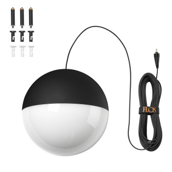 Flos String Light Sphere, schwarz, 22m, Touch-Dimmer