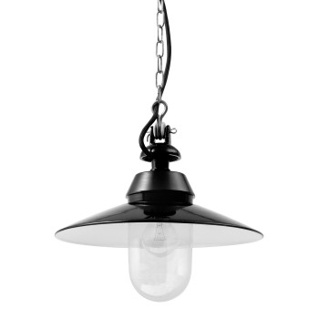 Bolichwerke Bremen Zylinder 60W suspension lamp, 250 mm, clear, cast aluminium mounting with nickel-plated chain, black fabric c, steel plate outside jet black