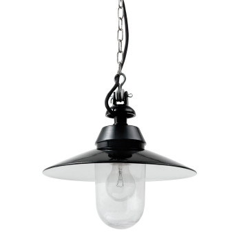 Bolichwerke Bremen Zylinder 100W suspension lamp, 250 mm, clear, cast aluminium mounting with nickel-plated chain, black fabric , steel plate outside jet black